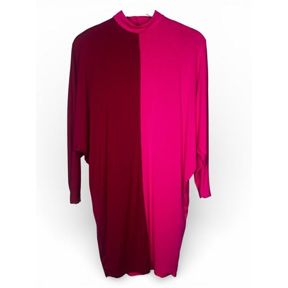 Trina Turk Dresses & Skirts - Trina Turk Colorblock Pink Burgundy Shift Dress Dolman Sleeve S